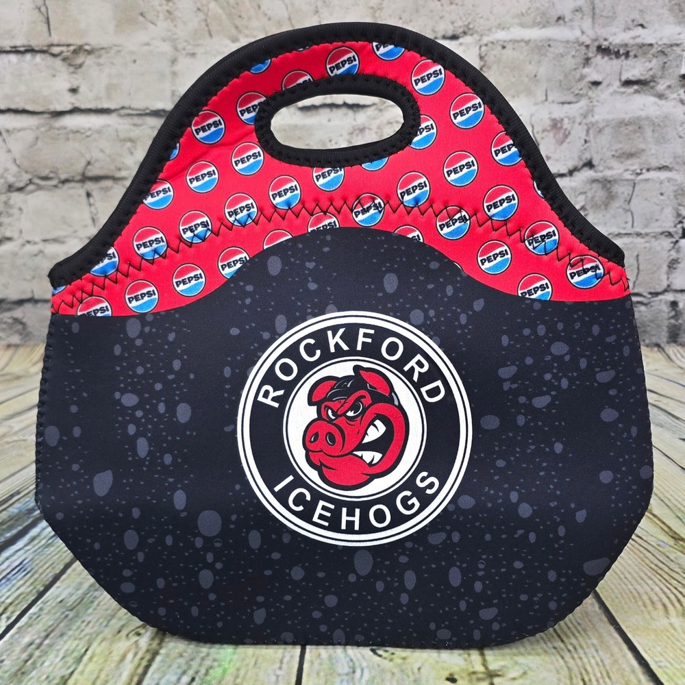 Rockford IceHogs Lunch Bag Tote Black Red Neoprene Insulated‎ Cooler AHL Hockey